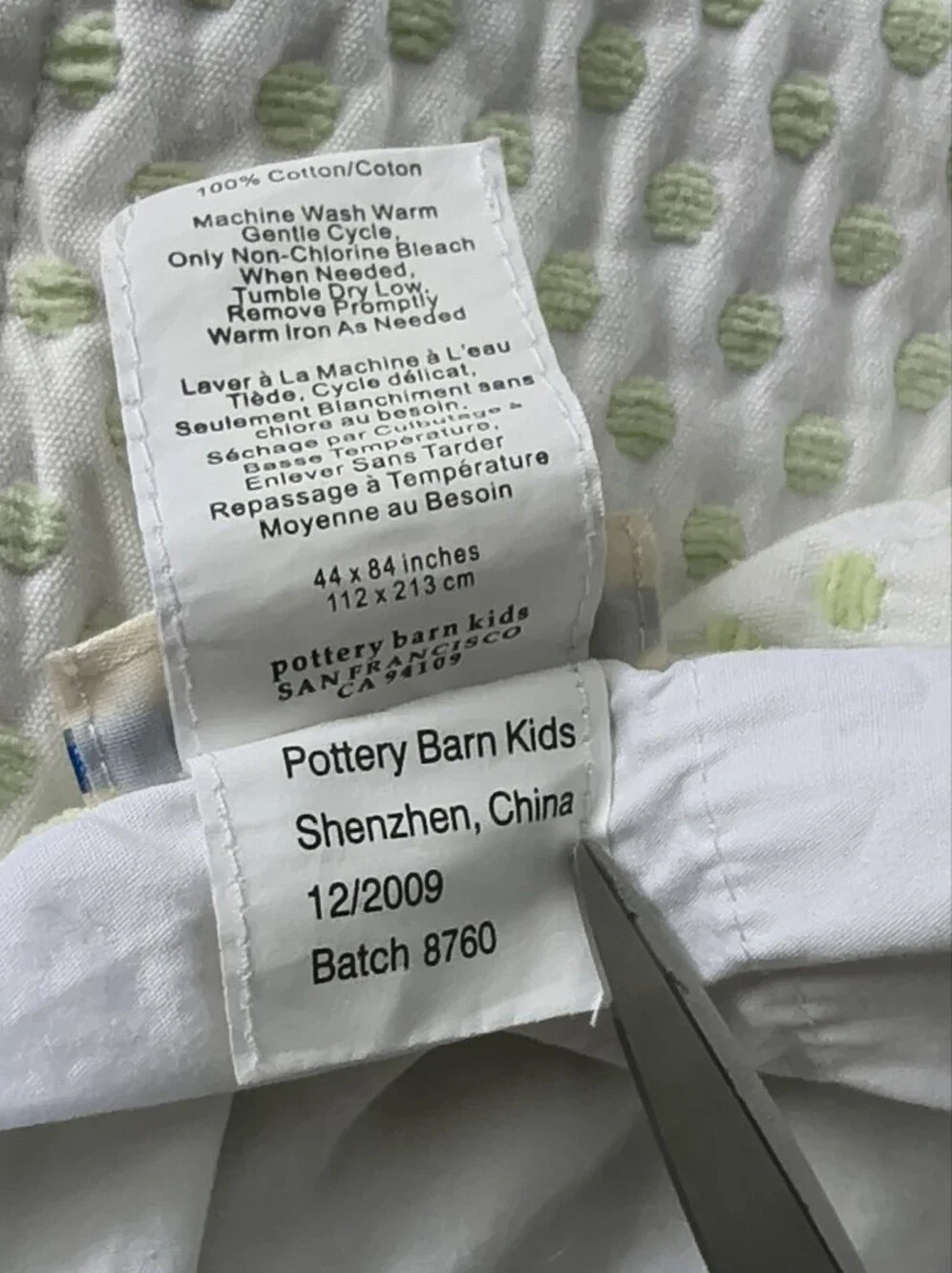 Pottery Barn Kids Audrey Chenille Dot Curtain Panels Green Set of 2